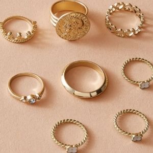 8 Piece Gold Coin Ring Set!